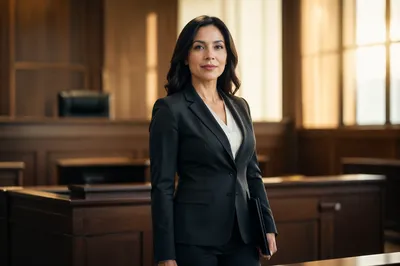 Confident Latina Lawyer in Modern Courtroom