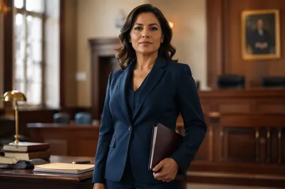 Confident Latina Lawyer in Courtroom Portrait