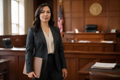 Confident Latina Lawyer in Modern Courtroom