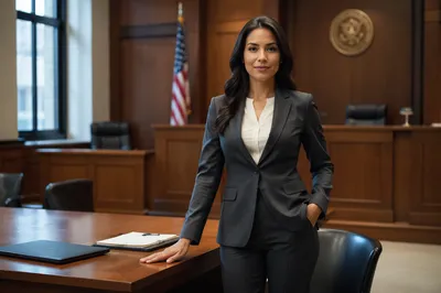 Confident Latina Lawyer in Modern Courtroom