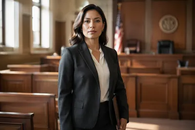 Confident Latina Lawyer in Modern Courtroom