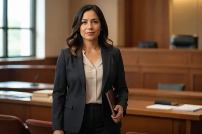 Confident Latina Lawyer in Modern Courtroom