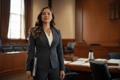 Confident Latina Lawyer in Modern Courtroom