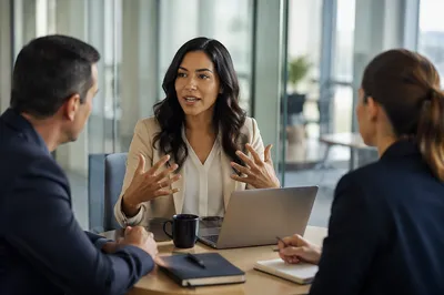 Confident Businesswoman Leading Office Meeting Discussion