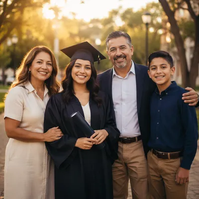Latina Graduate With Family on Campus