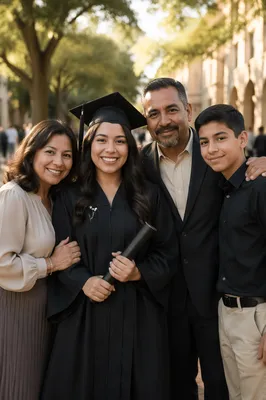 Latina Graduate with Family on Campus