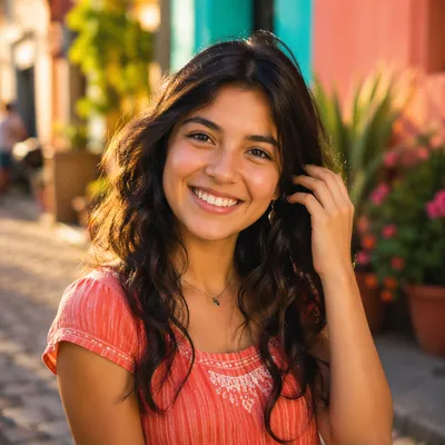 Happy Latina Teen Portrait in Sunlight