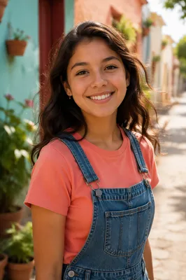 Joyful Latina Teen on Colorful Street