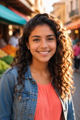 Joyful Latina Teen at Street Market
