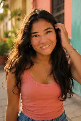 Happy Latina Teen Portrait in Courtyard