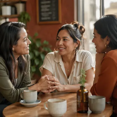 Three Women Sharing Coffee and Support