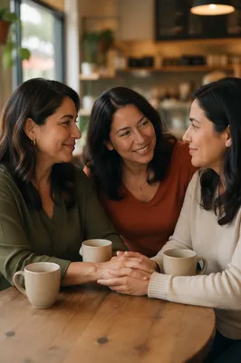 Three Women Sharing Coffee Shop Support