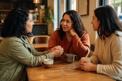 Three Latina Friends Sharing Coffee Together