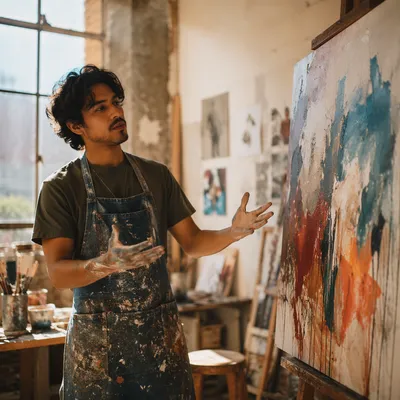 Young Latino Artist in Sunlit Studio