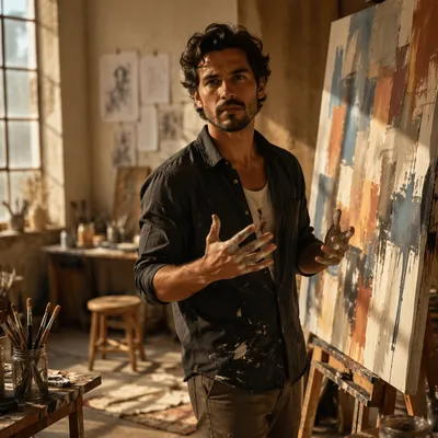Latino Artist in Sunlit Creative Studio