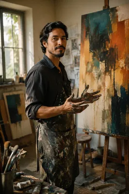 Latino Artist in Sunlit Creative Studio
