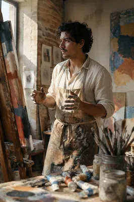 Latino Painter in Sunlit Loft Studio