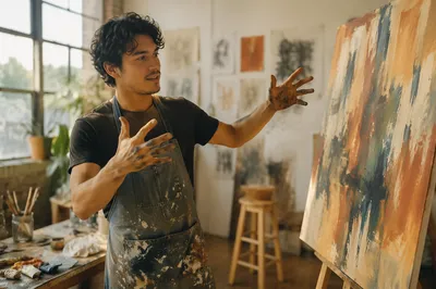 Young Latino Artist in Sunlit Studio