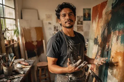 Latino Artist in Sunlit Studio