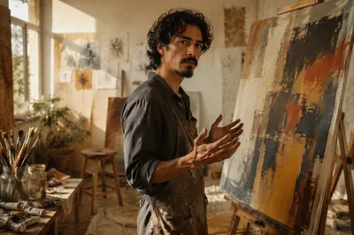 Latino Artist in Sunlit Creative Studio