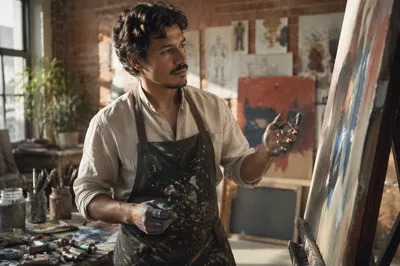 Latino Artist Painting in Sunlit Loft Studio