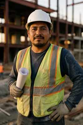 Confident Construction Worker at Building Site