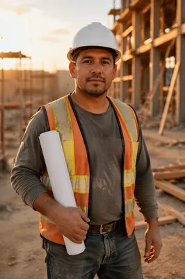 Confident Construction Worker at Building Site