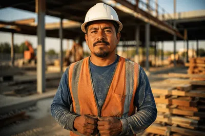 Confident Construction Worker at Building Site