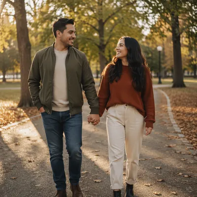 Latino Couple Walking Hand in Hand