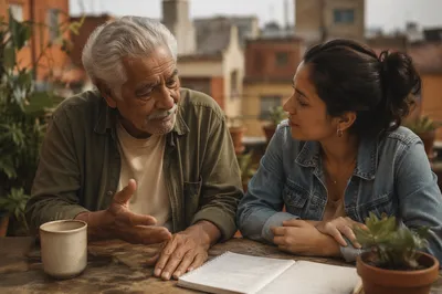 Elderly Man Mentoring Younger Woman Outdoors