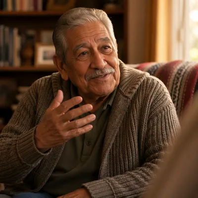 Elderly Latino Grandfather Telling a Story