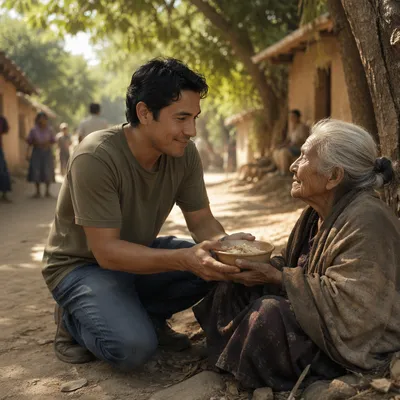Compassionate Man Helping Elderly Woman Outdoors