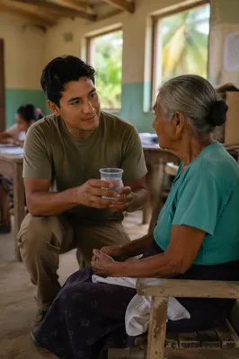 Young Man Helping Elderly Woman Indoors