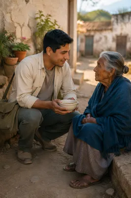 Compassionate Aid in Rural Village Courtyard