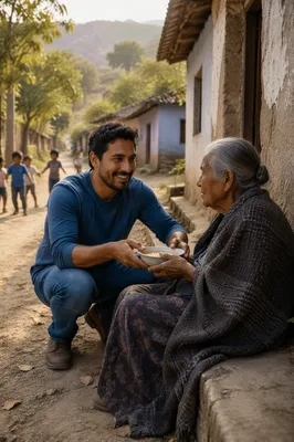 Compassionate Man Helping Elderly Woman Outdoors
