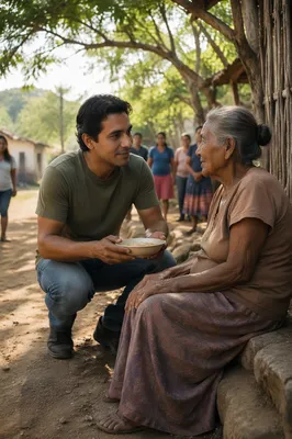 Compassionate Man Helping Elderly Woman Outdoors