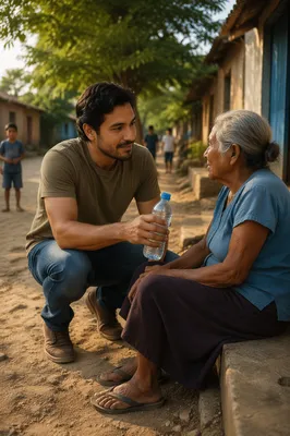 Compassionate Man Helping Elderly Woman Outdoors