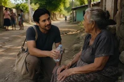 Compassionate Man Helping Elderly Woman Outdoors