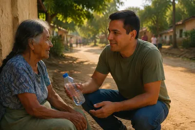 Compassionate Man Helping Elderly Woman Outdoors