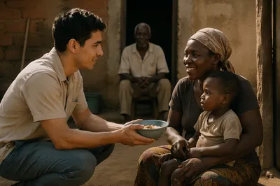 Young Man Offering Food to Family