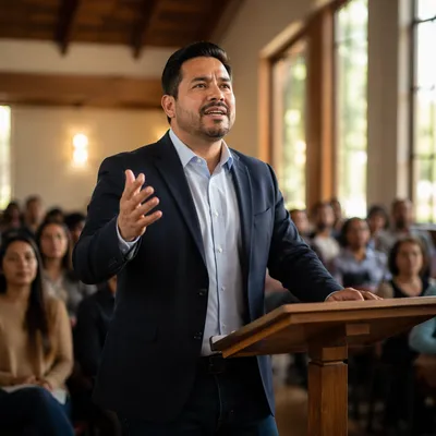 Latino Pastor Preaching in Bright Church
