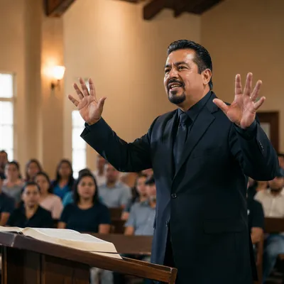 Pastor Preaching in Contemporary Church Sanctuary