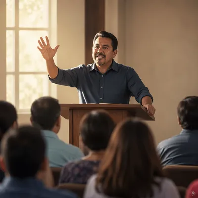 Pastor Preaching in Warm Church Hall