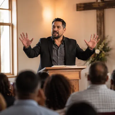 Pastor Preaching in Contemporary Church Sanctuary
