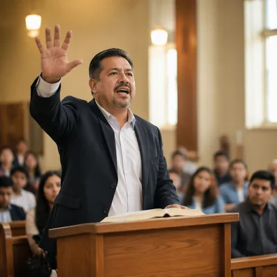 Latino Pastor Preaching in Modern Church