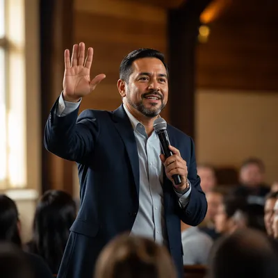 Latino Pastor Preaching in Church Sanctuary