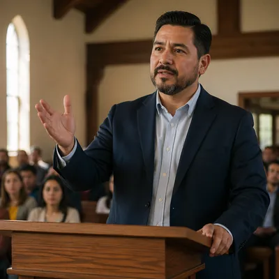 Latino Pastor Preaching in Bright Church