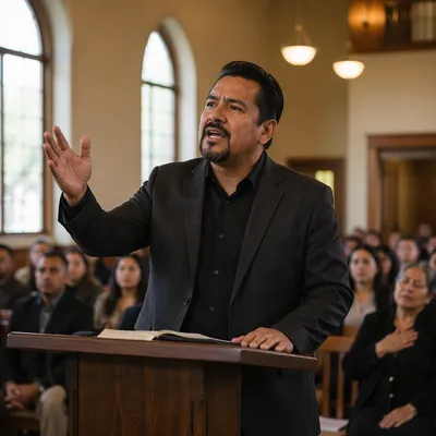 Pastor Preaching in Bright Worship Hall