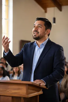 Latino Pastor Preaching in Bright Church