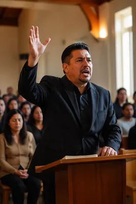 Pastor Preaching in Bright Worship Hall
